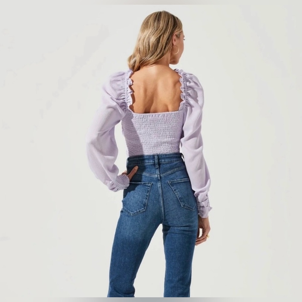ASTR The Label Pale Purple Puff Sleeve Square Neck Long Sleeve Blouse Size Small - Picture 4 of 13